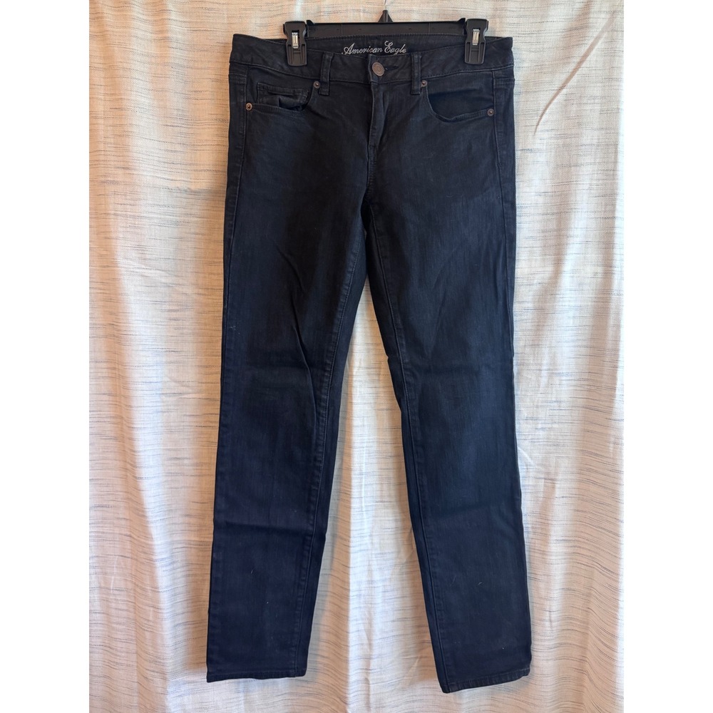American Eagle Super Stretch Skinny Jeans Black Denim Womens 10 Regular